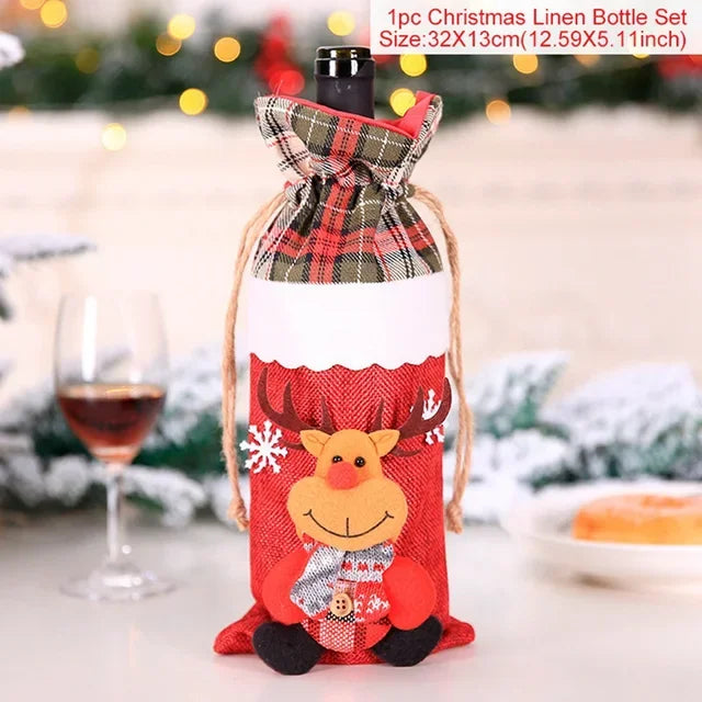 FengRise Christmas Santa Claus Wine Bottle Cover and Snowman Stocking Holders, Xmas Home Décor and New Year Gift , Christmas decorations , Christmas Wine Bottle Cover , stocking holder snowman