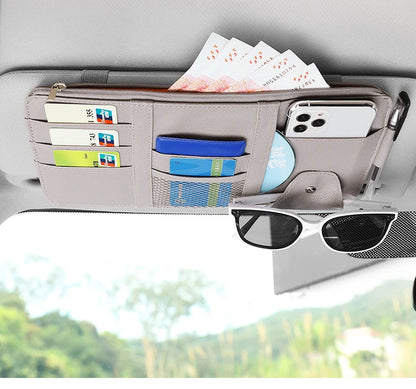 Car Sun Visor Organizer with Multiple Pockets, Auto Interior Storage Pouch for Documents and Pen Holder