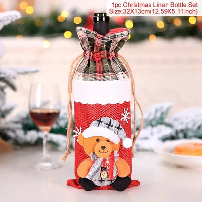 FengRise Christmas Santa Claus Wine Bottle Cover and Snowman Stocking Holders, Xmas Home Décor and New Year Gift , Christmas decorations , Christmas Wine Bottle Cover , stocking holder snowman