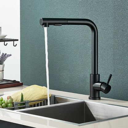 Matte Black Pull-Out Kitchen Faucet with Dual-Mode Sprayer, Stainless Steel Hot and Cold Water Mixer Tap for Deck Mount