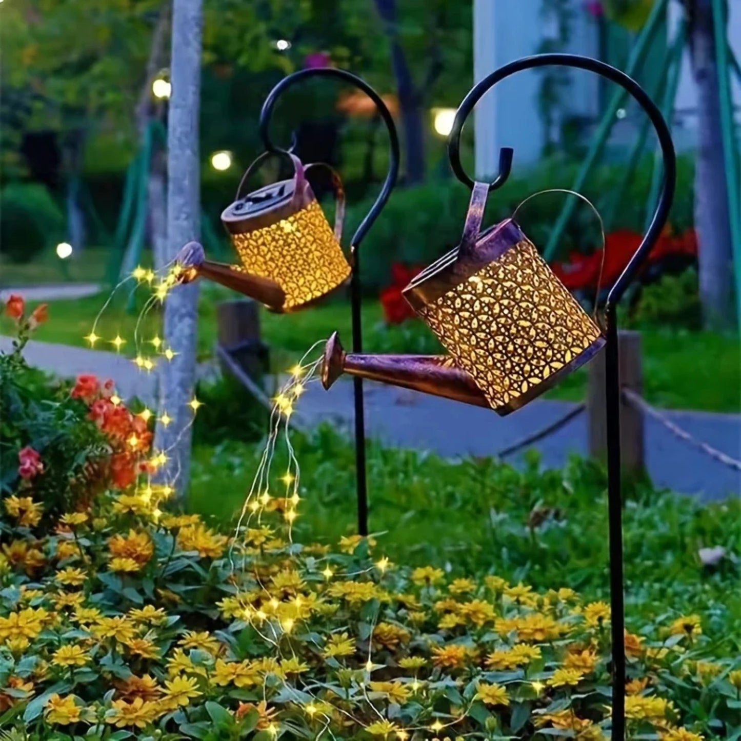 Solar-Powered Retro Metal Kettle Fairy Lights – Waterproof Solar Watering Can Lights for Outdoor Garden Decoration,