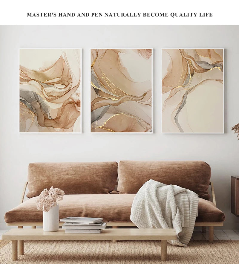 Beige Marble Poster Canvas Painting Nordic Modern Fashion Abstract Gold Luxury Home Decor Wall Art Print for Living Room Picture