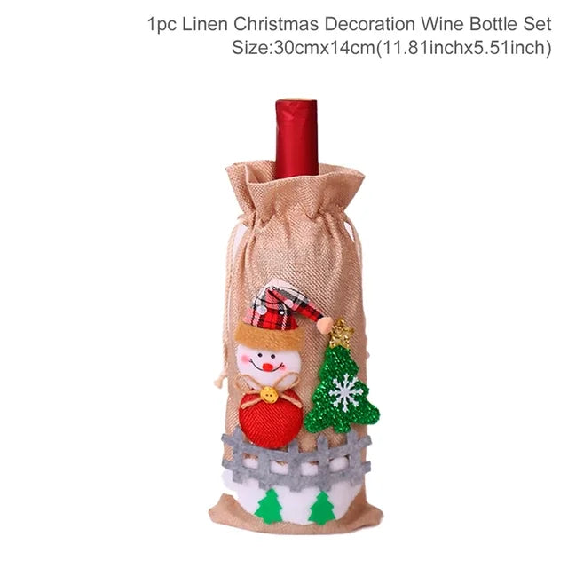 FengRise Christmas Santa Claus Wine Bottle Cover and Snowman Stocking Holders, Xmas Home Décor and New Year Gift , Christmas decorations , Christmas Wine Bottle Cover , stocking holder snowman