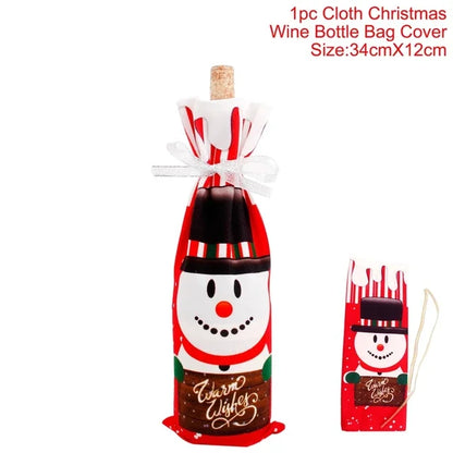 FengRise Christmas Santa Claus Wine Bottle Cover and Snowman Stocking Holders, Xmas Home Décor and New Year Gift , Christmas decorations , Christmas Wine Bottle Cover , stocking holder snowman