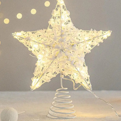 Gold Glitter Star Snowflake Christmas Tree Topper – Iron Christmas Decorations for Home, Xmas Tree Ornaments, Navidad 2025, and New Year Decor