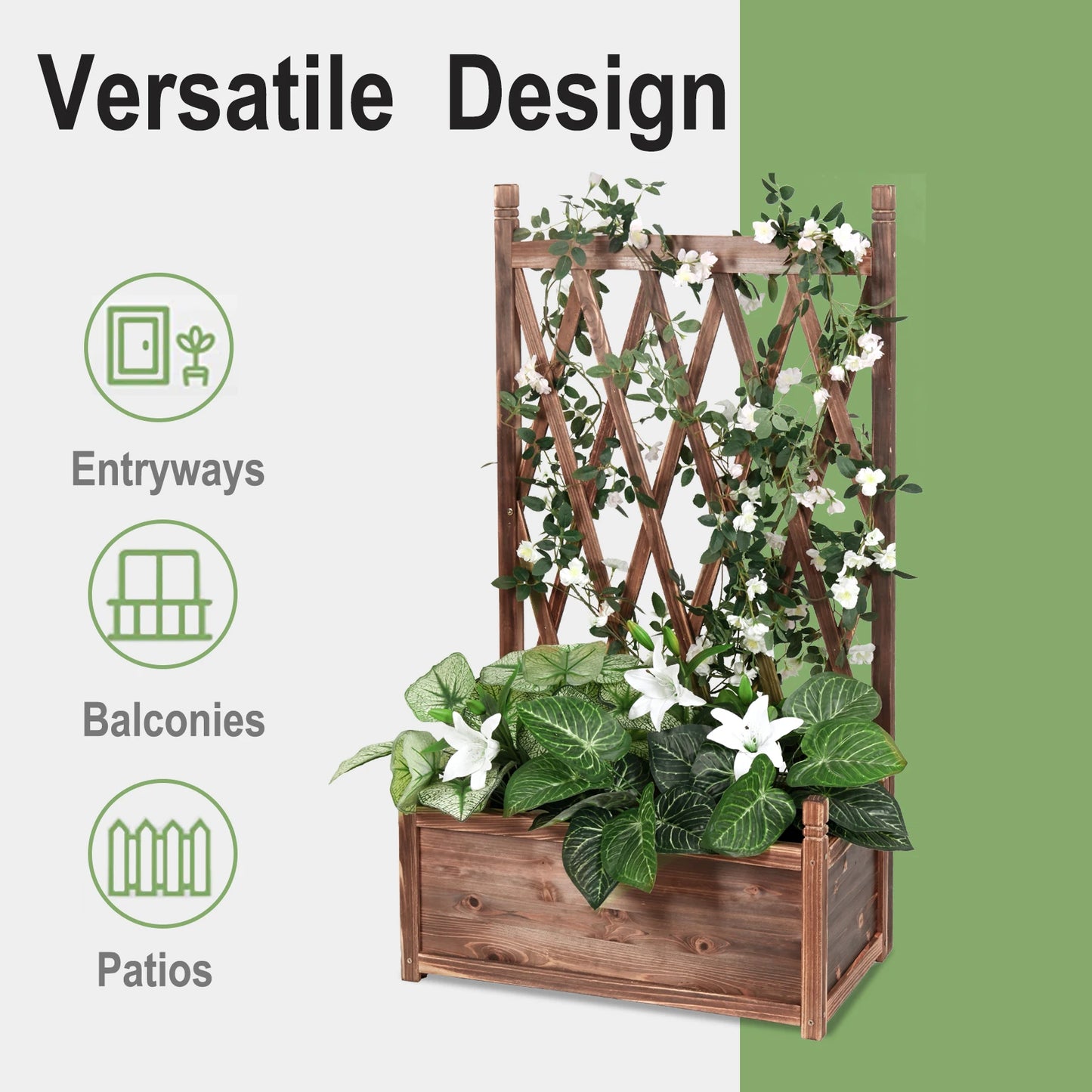 Wooden Raised Garden Bed-with Trellis – Planter Box-with Lattice Support for Growing Vegetables, Ideal for Outdoor and Indoor Use