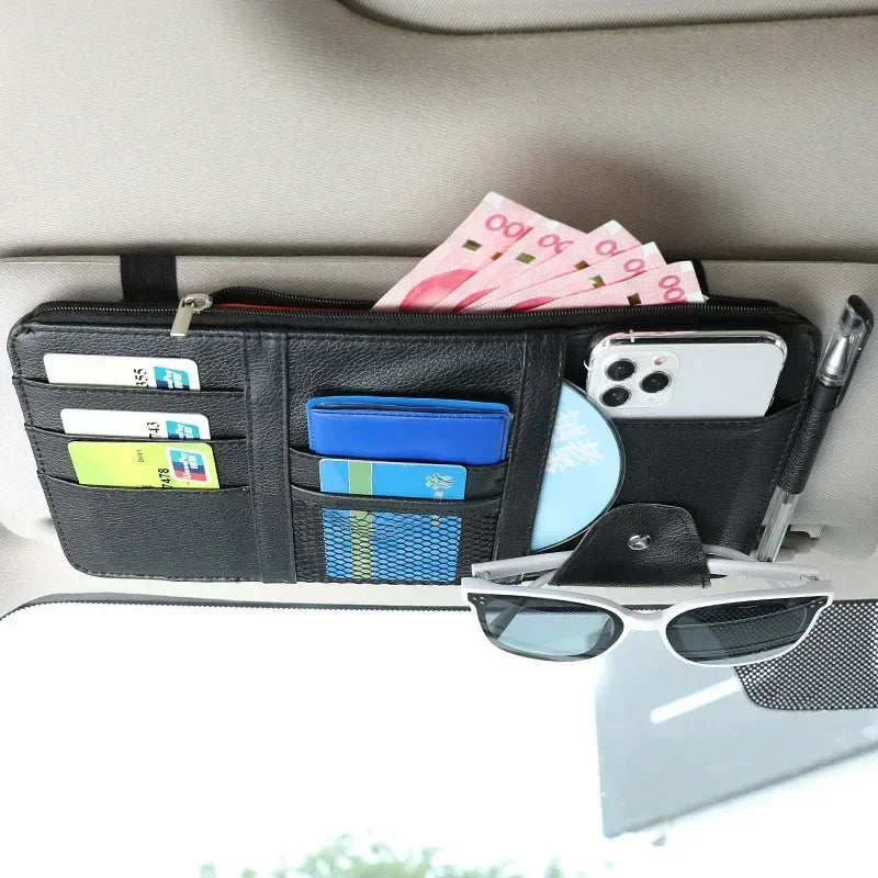 Car Sun Visor Organizer with Multiple Pockets, Auto Interior Storage Pouch for Documents and Pen Holder