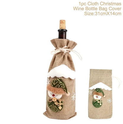 FengRise Christmas Santa Claus Wine Bottle Cover and Snowman Stocking Holders, Xmas Home Décor and New Year Gift , Christmas decorations , Christmas Wine Bottle Cover , stocking holder snowman