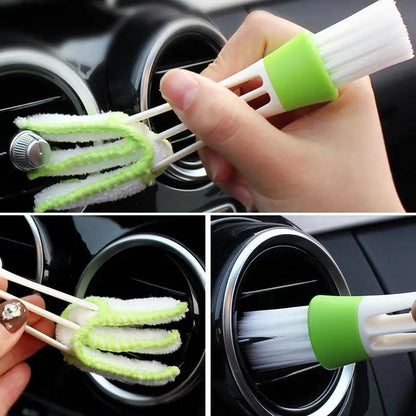 Portable Double-End Car Air Vent Cleaner with Removable Microfiber Cover, Mini Vent Duster, and Cleaning Brush