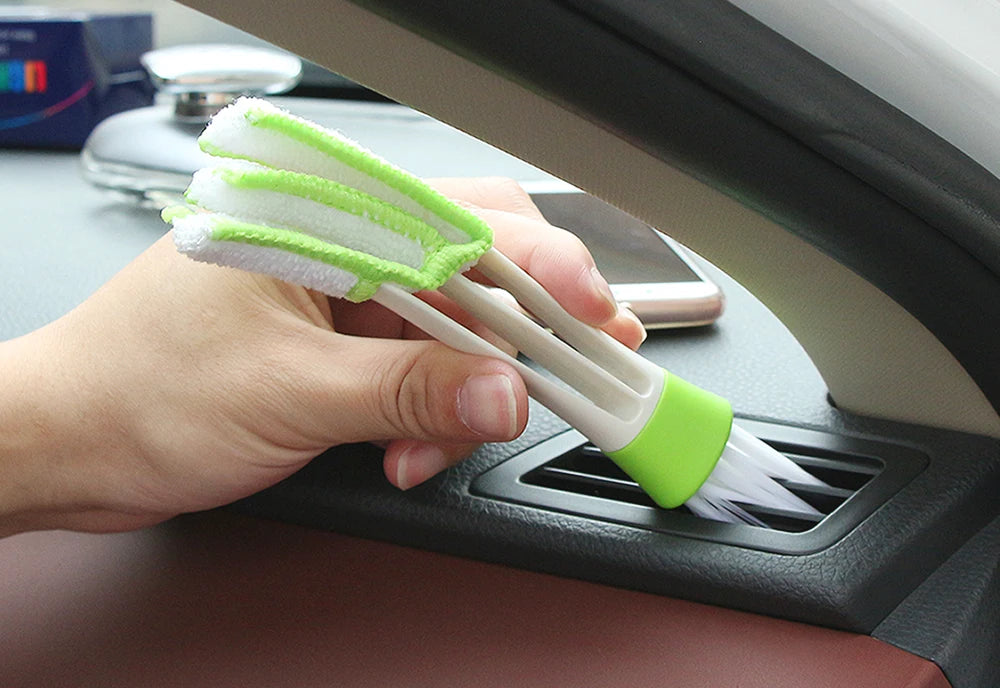 Portable Double-End Car Air Vent Cleaner with Removable Microfiber Cover, Mini Vent Duster, and Cleaning Brush