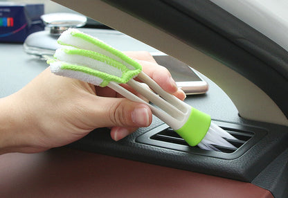 Portable Double-End Car Air Vent Cleaner with Removable Microfiber Cover, Mini Vent Duster, and Cleaning Brush