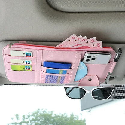 Car Sun Visor Organizer with Multiple Pockets, Auto Interior Storage Pouch for Documents and Pen Holder