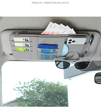 Car Sun Visor Organizer with Multiple Pockets, Auto Interior Storage Pouch for Documents and Pen Holder