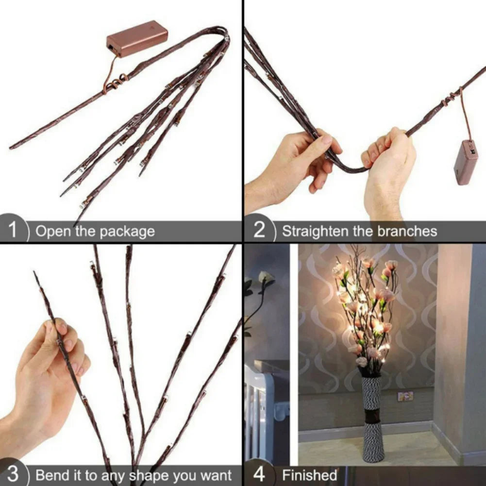 Set of 2 Decorative LED Lighted Branches, Battery-Operated Artificial Twig Lights for Vase Fillers, Christmas, Holidays, and Party Décor