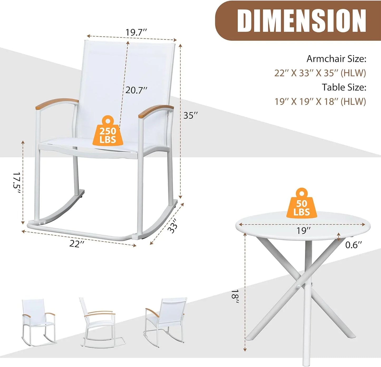 Outdoor patio furniture – Includes Coffee Table and Cushions with Metal Frame Patio Furniture in Khaki , 3 piece patio set