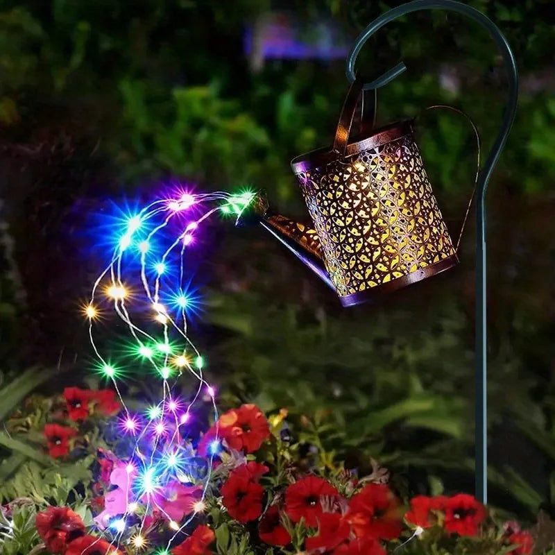 Solar-Powered Retro Metal Kettle Fairy Lights – Waterproof Solar Watering Can Lights for Outdoor Garden Decoration,