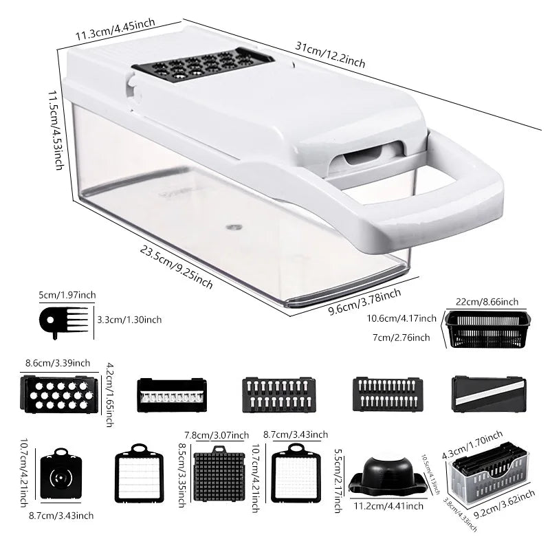 26-piece multifunctional vegetable slicer set, including a household planer, kitchen cutting tools, onion slicer, and dicer.