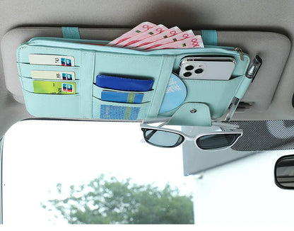 Car Sun Visor Organizer with Multiple Pockets, Auto Interior Storage Pouch for Documents and Pen Holder