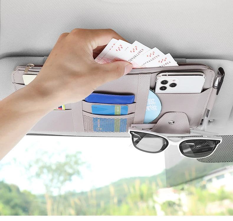 Car Sun Visor Organizer with Multiple Pockets, Auto Interior Storage Pouch for Documents and Pen Holder