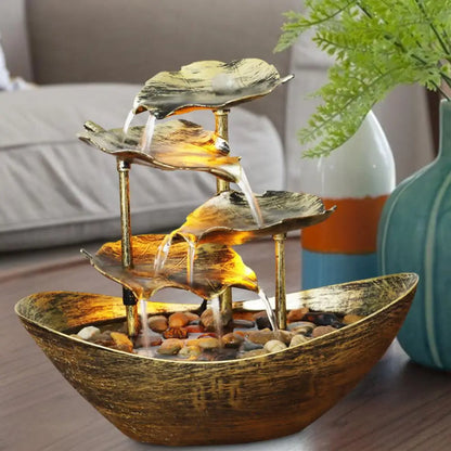 4-Tier Lotus Leaf Tabletop Water Fountain – Small USB-Powered Waterfall Fountain with Automatic Pump and Power Switch for Home Decor  Water Fall Table Fountain