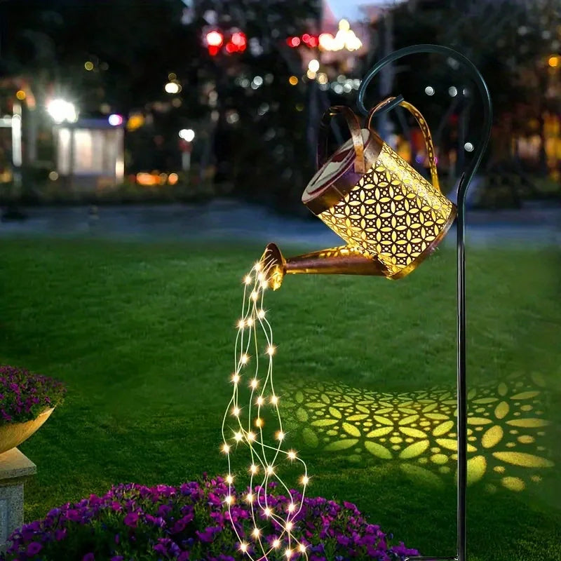 Solar-Powered Retro Metal Kettle Fairy Lights – Waterproof Solar Watering Can Lights for Outdoor Garden Decoration,