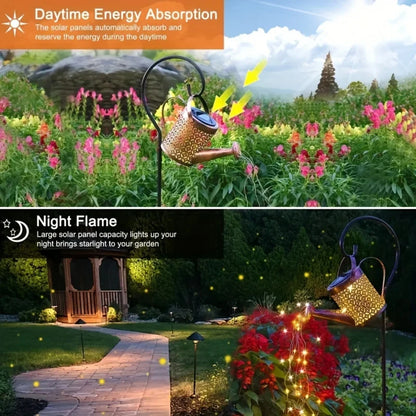 Solar-Powered Retro Metal Kettle Fairy Lights – Waterproof Solar Watering Can Lights for Outdoor Garden Decoration,