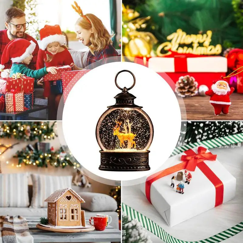 LED Christmas Snow Globe Lantern with Swirling Glitter, Santa Design, Festive Night Light and Elegant Holiday Decoration