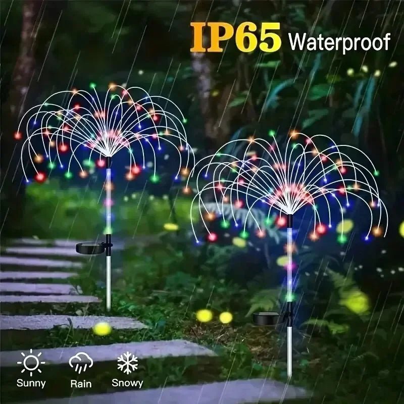 2-Pack Solar-Powered String Lights, Waterproof Outdoor Firework Design with 8 Modes, DIY Lawn, Patio, Garden, and Christmas Decorations for 2024