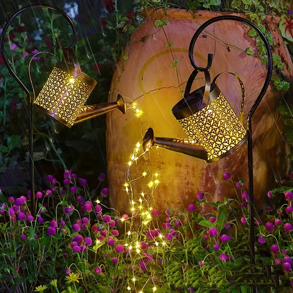 Solar-Powered Retro Metal Kettle Fairy Lights – Waterproof Solar Watering Can Lights for Outdoor Garden Decoration,