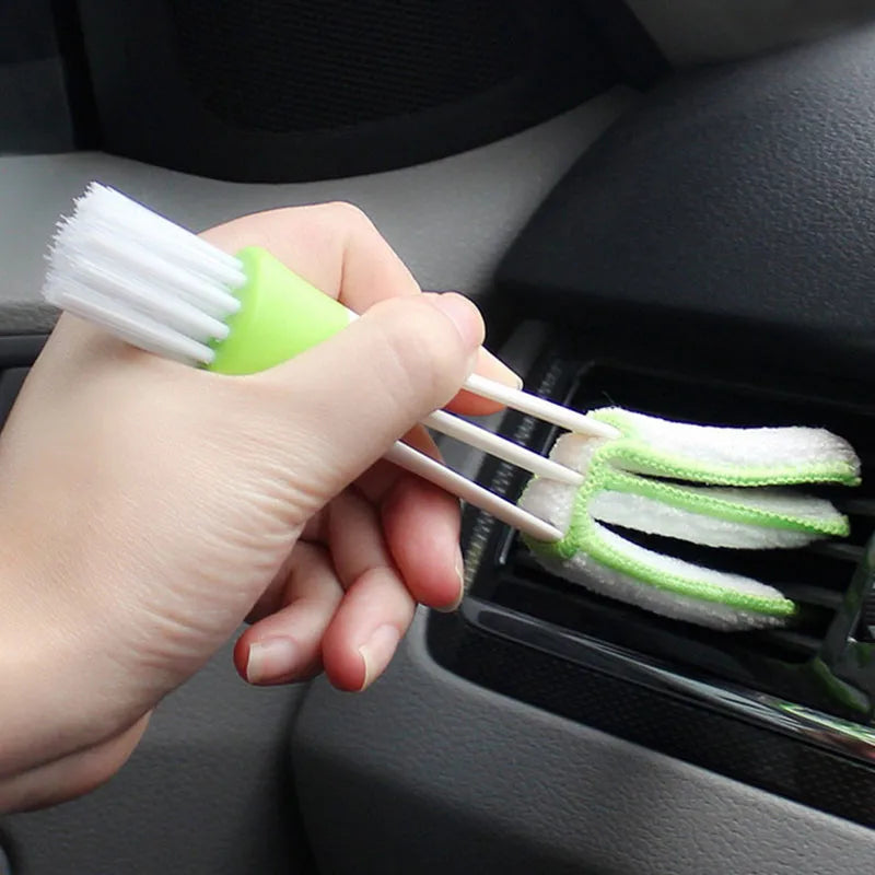 Portable Double-End Car Air Vent Cleaner with Removable Microfiber Cover, Mini Vent Duster, and Cleaning Brush