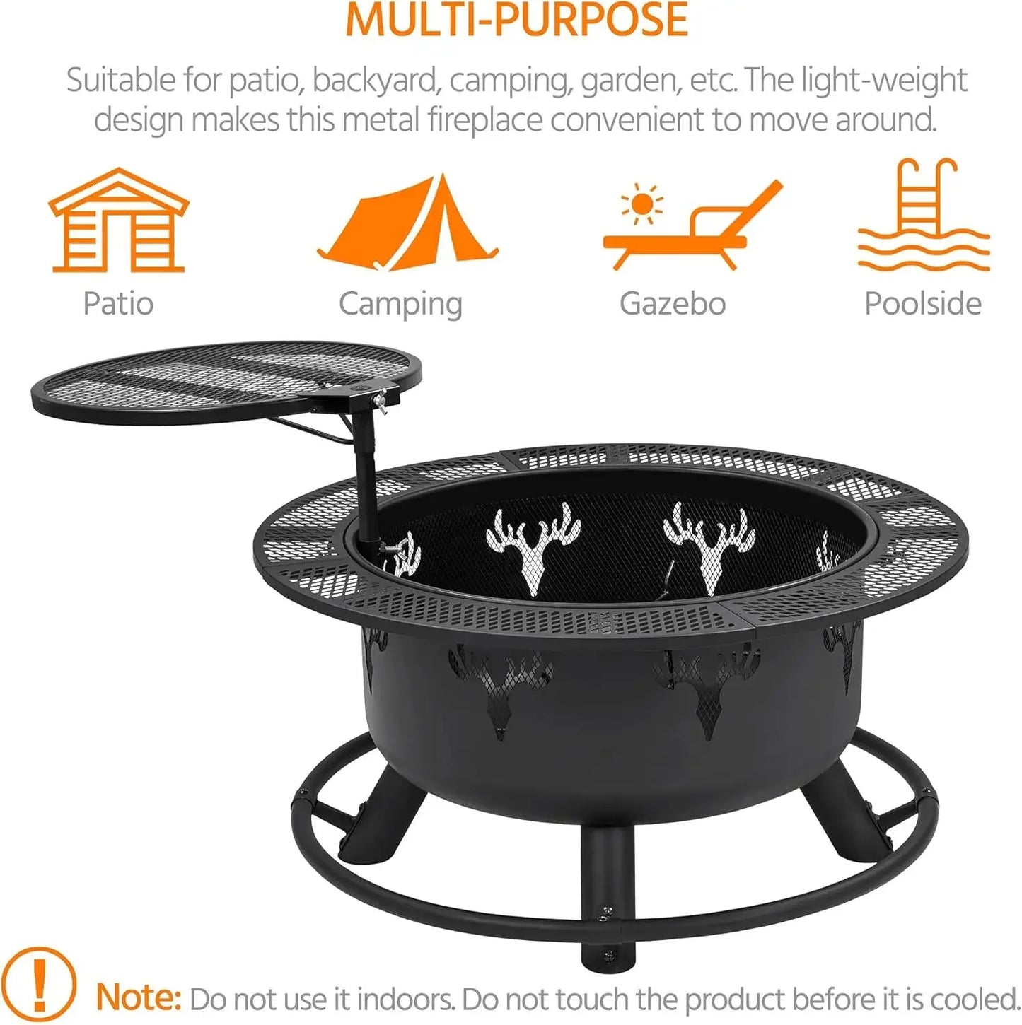 32in Round Wood Fire Pit – Perfect for Backyard BBQs, Grilling, and Bonfires – Available at The Fireplace and Patio Place and Fireplace Store , round wood fire pit , fireplace store , the fireplace and patio place , backy