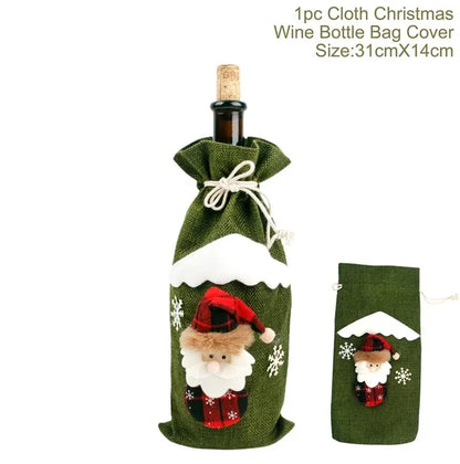 FengRise Christmas Santa Claus Wine Bottle Cover and Snowman Stocking Holders, Xmas Home Décor and New Year Gift , Christmas decorations , Christmas Wine Bottle Cover , stocking holder snowman