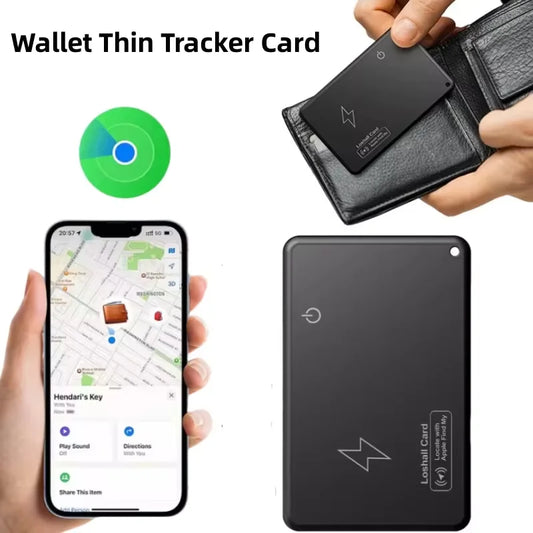 Wallet Tracker Card with Wireless Charging, GPS Location Tracking, Smart Tag for iPhone Find My, AirTag-Compatible Anti-Lost Tracker Device