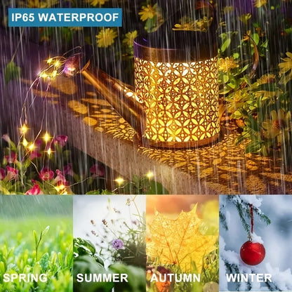 Solar-Powered Retro Metal Kettle Fairy Lights – Waterproof Solar Watering Can Lights for Outdoor Garden Decoration,