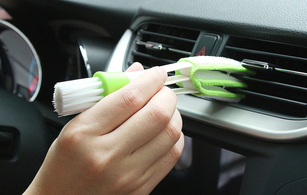 Portable Double-End Car Air Vent Cleaner with Removable Microfiber Cover, Mini Vent Duster, and Cleaning Brush