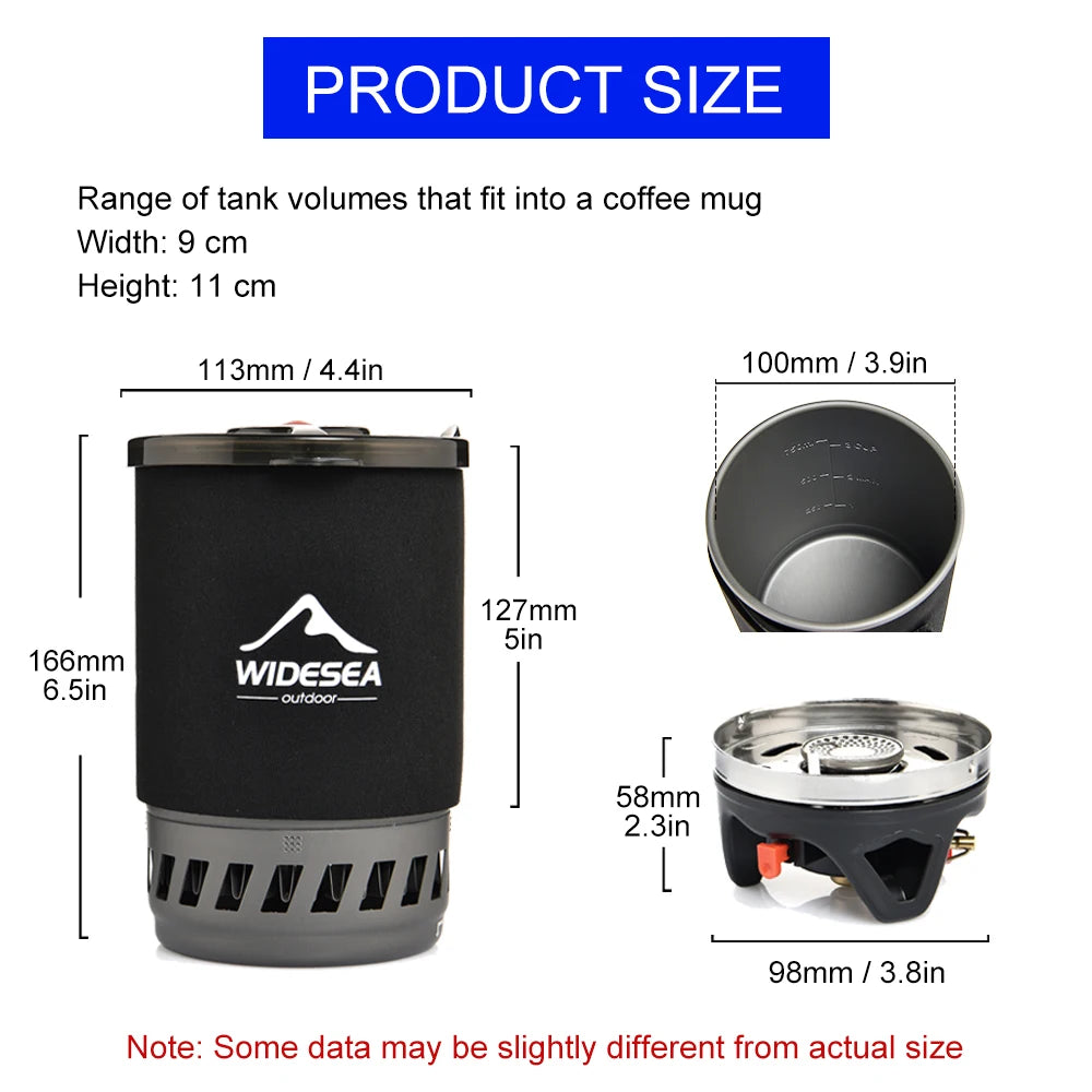 Widesea Camping Cooking System with Heat Exchanger, Outdoor Gas Stove Burner, Coffee Pot, Cup, Cookware, and Tableware for Travel and Tourism