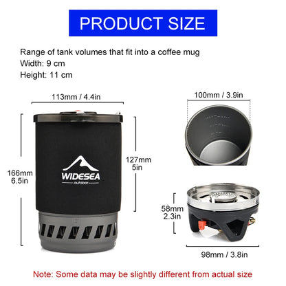 Widesea Camping Cooking System with Heat Exchanger, Outdoor Gas Stove Burner, Coffee Pot, Cup, Cookware, and Tableware for Travel and Tourism